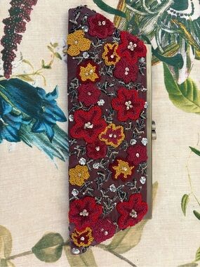 Santi Beaded Burgundy Floral Clutch